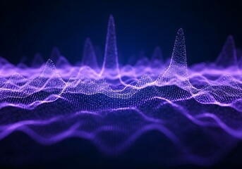 Abstract glowing purple sound wave visualization with particles and light effects on a dark background, representing digital data flow and audio