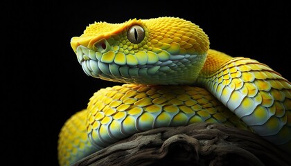 Obraz premium The Yellow White-lipped Pit Viper (Trimeresurus insularis) closeup 