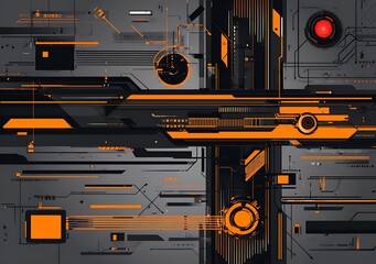 Complex machine interface featuring orange highlights