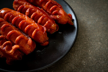 deep fried sausage skewer on plate