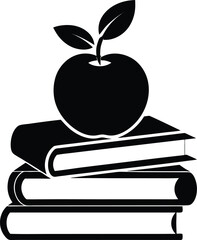 Apple on Stack of Books Icon Symbolizing Education, Learning, and Teaching