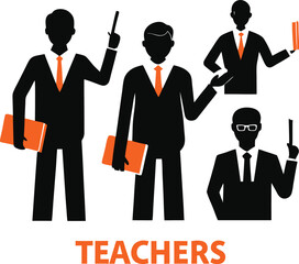 Silhouette Illustration of Teachers Holding Books and Pointers for Education and Training Concepts