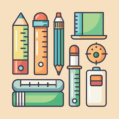 Colorful Stationery and School Supplies Illustration for Education and Learning Design