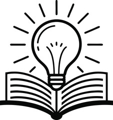 Creative Knowledge Icon with Light Bulb and Open Book Symbolizing Learning and Inspiration