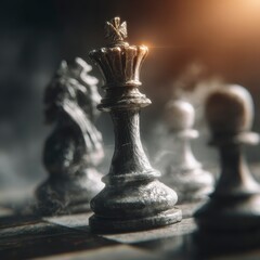 Dramatic Scene of a Heroic Chess King in a Tense Moment