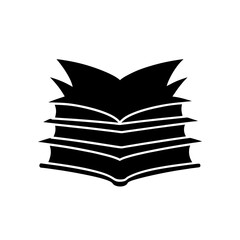 Stack of open books on transparent background silhouette