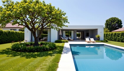 Fototapeta premium Modern Luxury Home with Pool and Garden