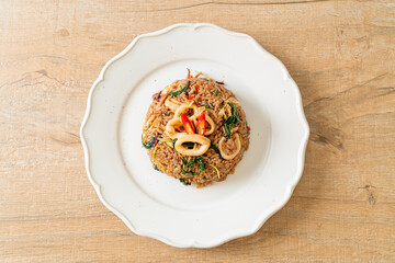 fried rice with squid and basil in Thai style