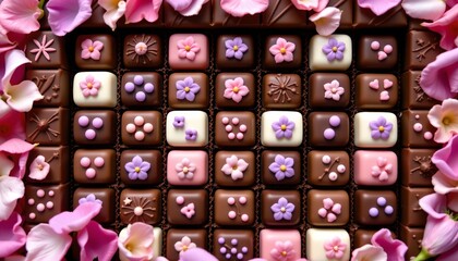 Fototapeta premium Artfully Decorated Chocolate Collection with Floral Accents