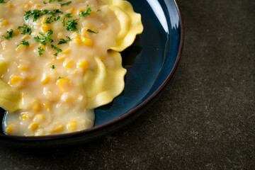 ravioli pasta with corn cheese sauce