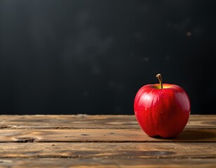 Minimalist Red Apple Wooden Surface