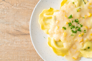 ravioli pasta with corn cheese sauce