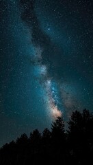 Stunning Milky Way Galaxy Over Forest Night Sky