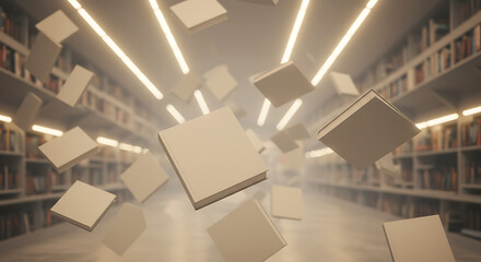 Falling Books with a Blank Cover in a Library