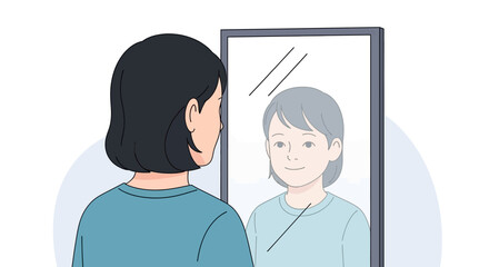Obraz premium Illustration Vector of Woman Looking in Mirror Reflection Abstract Style Art