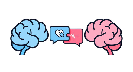 Illustration Art Vector of Brains and Heart in Speech Bubbles Modern Style