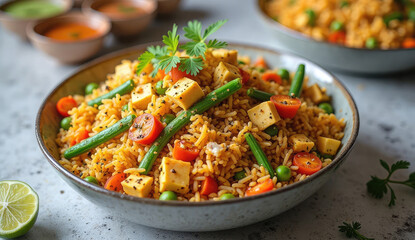 Delicious Vegetarian Fried Rice with Tofu and Vegetables