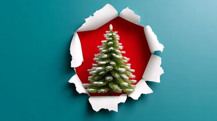 Christmas tree is shown in a blue background with a red border