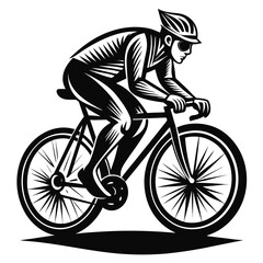 Naklejka premium Dynamic Cyclist Illustration Capturing Speed Endurance and Athleticism in Monochromatic Design Conveying Motion and Precision