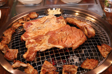 Korean barbecue. marinated beef rib bbq