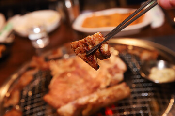 Korean barbecue. marinated beef rib bbq