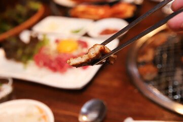 Korean barbecue. marinated beef rib bbq