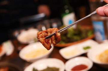 Korean barbecue. marinated beef rib bbq