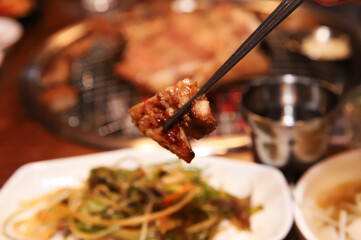 Korean barbecue. marinated beef rib bbq