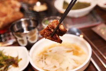 Korean barbecue. marinated beef rib bbq