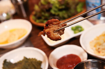 Korean barbecue. marinated beef rib bbq