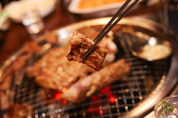 Korean barbecue. marinated beef rib bbq