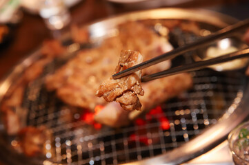 Korean barbecue. marinated beef rib bbq