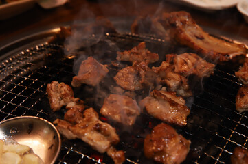 Korean barbecue. marinated beef rib bbq