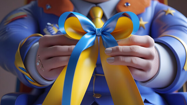 Ukrainian Flag Ribbon Bow - 3D Render