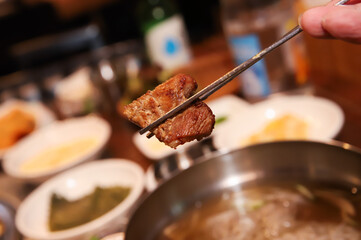 Korean barbecue. marinated beef rib bbq