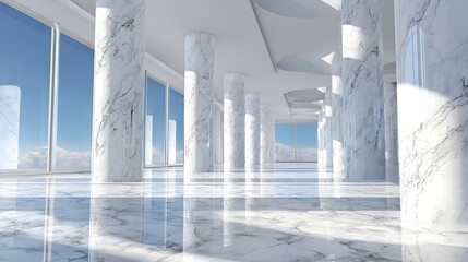 A spacious marble hall with high windows.