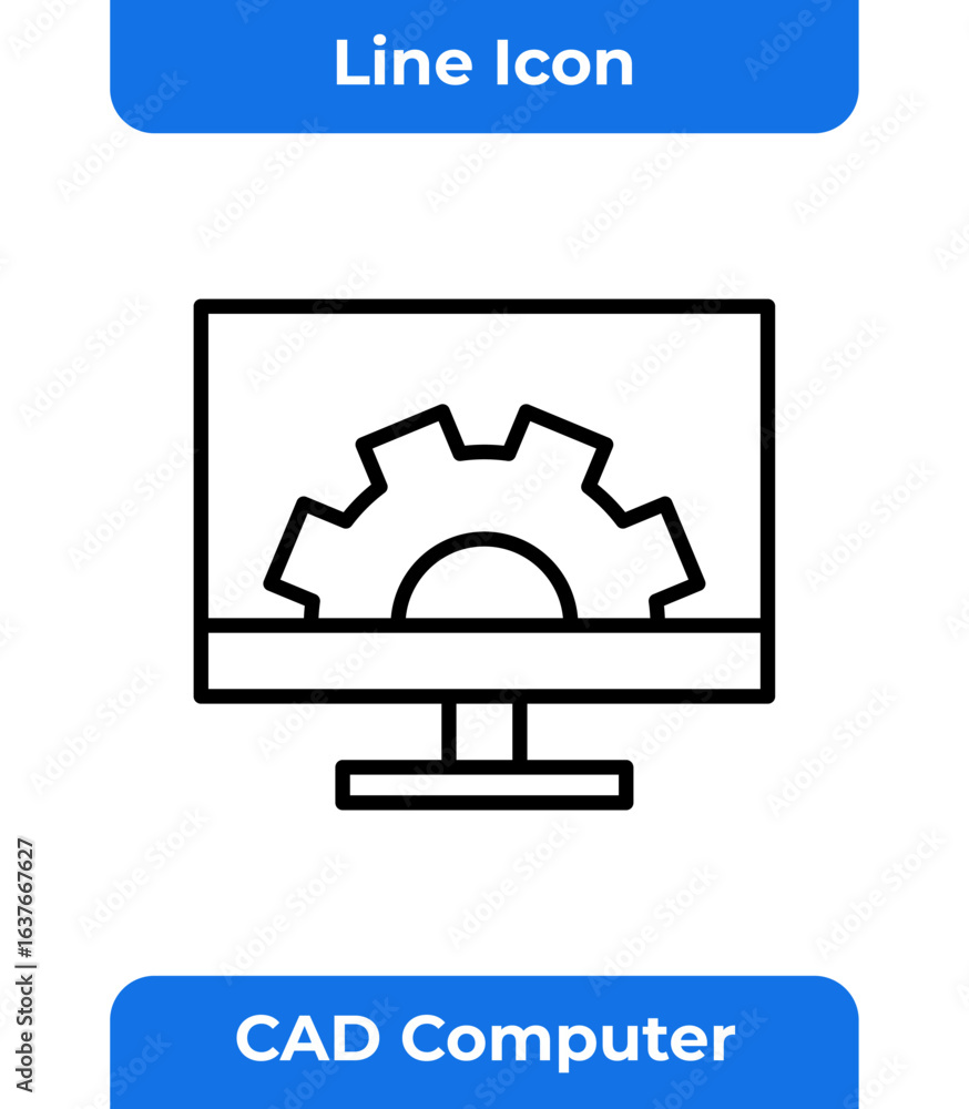 Poster cad computer outline icon for mechanical and graphic design with a minimalist line art style on a wh