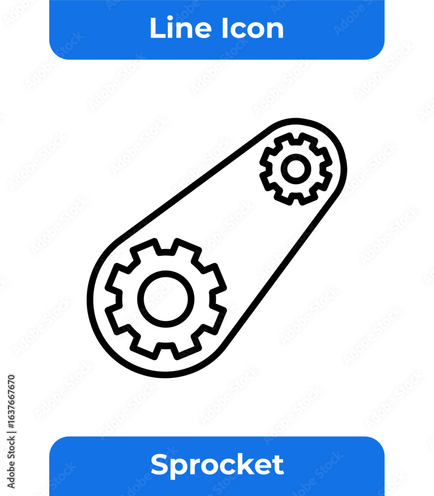 Poster sprocket and chain outline icon for mechanical and industrial engineering with a minimalist line art