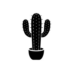 Isolated potted cactus on transparent background silhouette