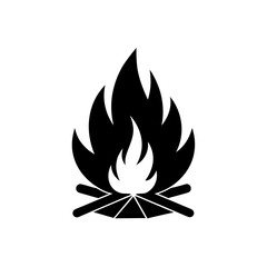 Burning fire drawing on transparent background silhouette