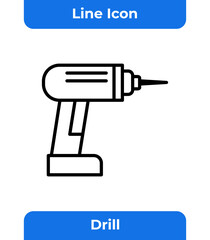 Power Drill Outline Icon for Construction and DIY Repair with a Minimalist Line Art Style on a White Background as a Professional Vector Graphic
