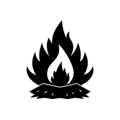 Burning flame bonfire on transparent background silhouette