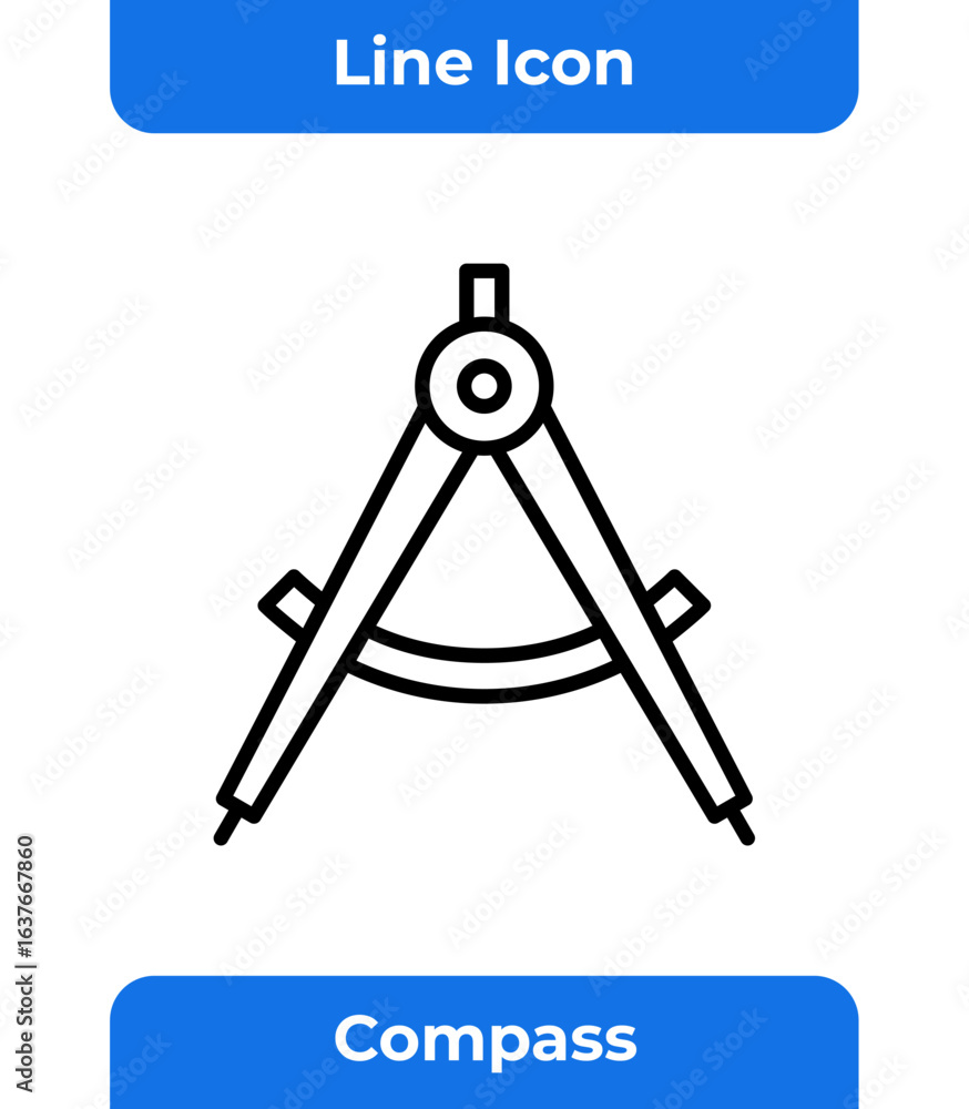 Poster simple compass outline icon for school and engineering drawing tool design on white isolated backgro