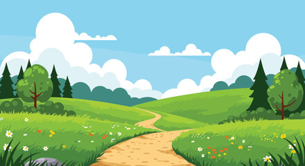 Obraz premium Scenic Landscape with Green Hills and Winding Path silhouette