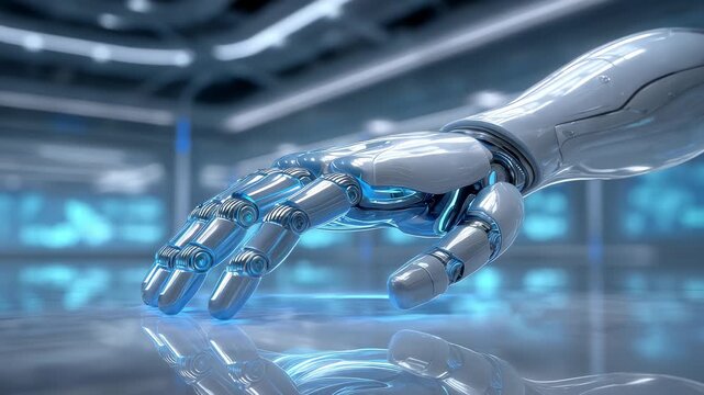Futuristic Mechanical Arm Touches Interface