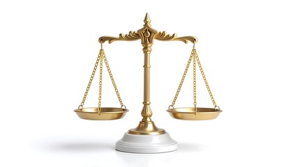 Ornate golden scales on white pedestal