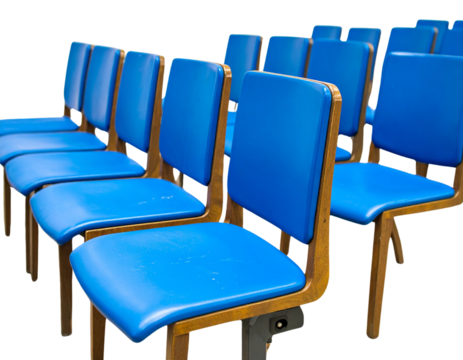 Line of Blue Plastic Chairs PNG, Isolated