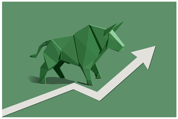 Origami Bull Symbolizing Strong Market &ndash; Minimalist Financial Vector Illustration