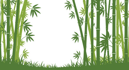 Green Bamboo Forest Background Illustration with Grass Silhouette