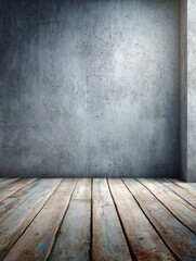 Wooden floor with concrete walls